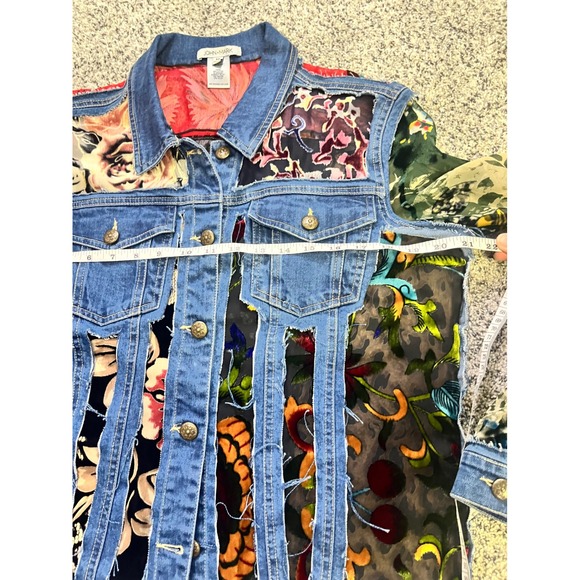 John Mark Denim Jacket Mixed Media Floral Velvet Patchwork Designer Medium - Picture 9 of 14